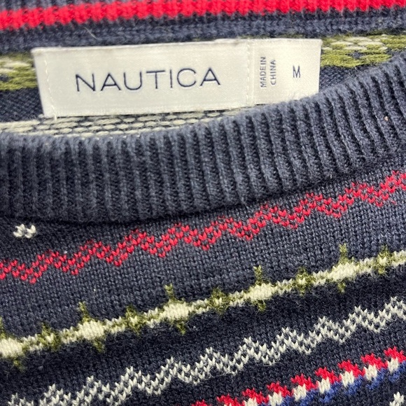 🧥 Nautica Fair Isle Knit Sweater – Navy Multicolor Crewneck (Men’s) - Picture 2 of 3